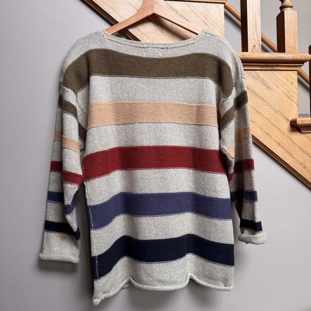 Vintage Boundary Waters‎ Striped Knit Sweater Women Size M Ramie Cotton Cabin - Picture 3 of 8